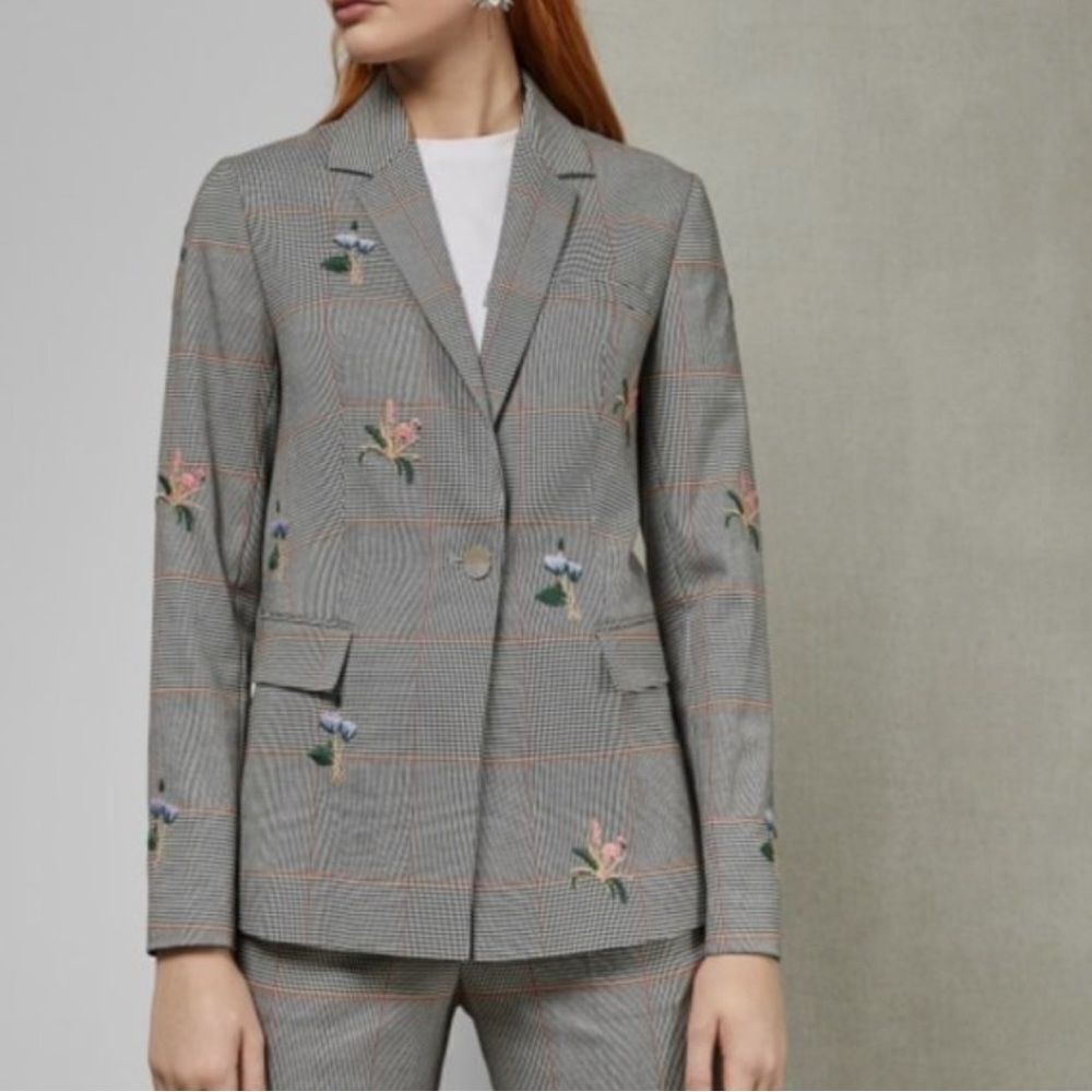 Ted Baker London Gray Blazer with Floral Embroidery
